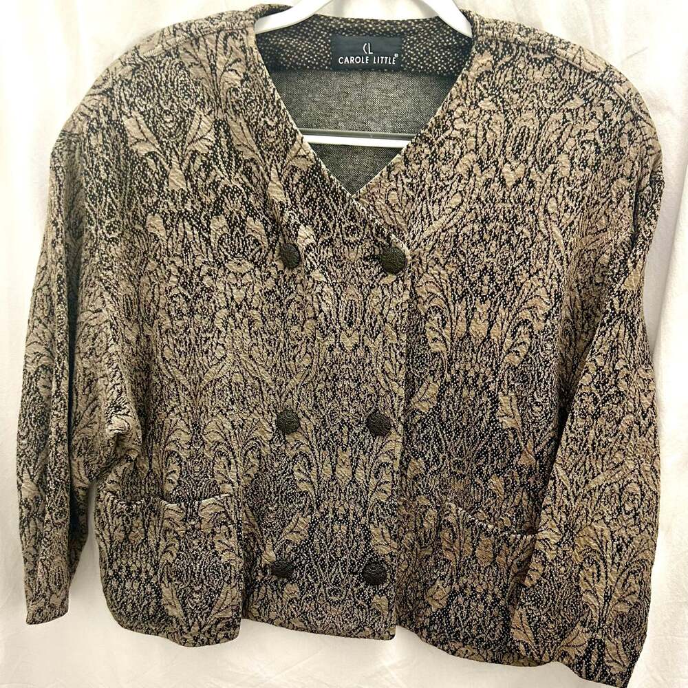 Vintage Carole Little Black Floral Print Oversized Jacket Blazer